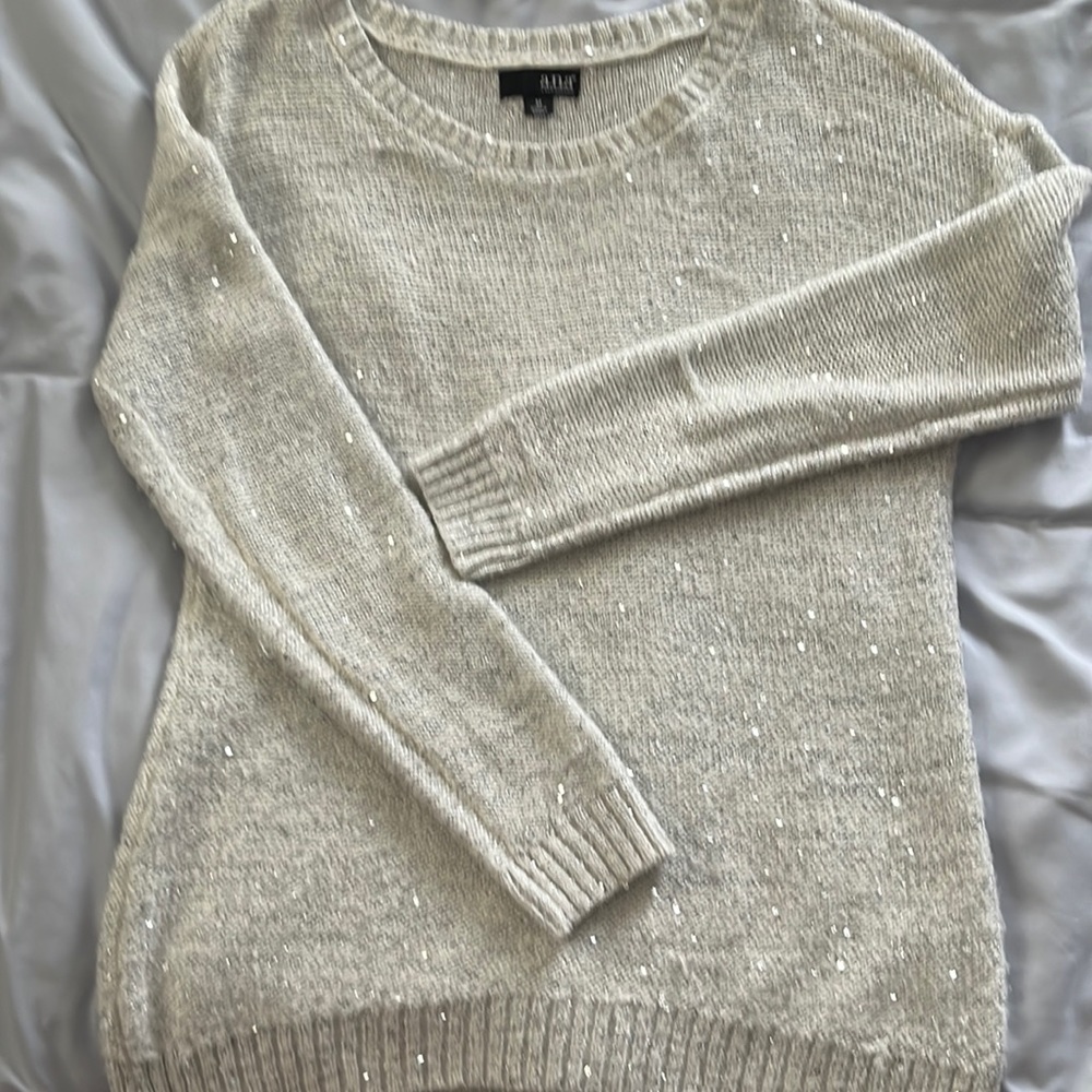 White Sweater with Sparkle Sequins - Medium